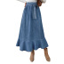 High-Waist Pleated Ruffled Package Hip Denim Skirt NSJM79883