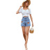 women s mid-waist self-cultivation embroidered butterfly denim shorts nihaostyles wholesale clothing NSJM79896