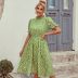 women s French retro stand-up collar receiving waist ruffled short-sleeved floral dress nihaostyles wholesale clothing NSJM79911