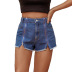 women s high-waisted zipper wash water fringed splitted denim shorts nihaostyles wholesale clothing NSJM79912