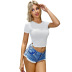 women s round neck exposed navel drawstring T-shirt nihaostyles wholesale clothing NSJM79941