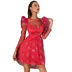 women s printed net gauze puff sleeve dress nihaostyles clothing wholesale NSWX79982