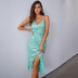 solid color sequin folds slit suspender dress nihaostyles clothing wholesale NSWX79983