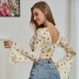 Printed Long Sleeve V-neck Short top nihaostyles clothing wholesale NSWX79987