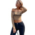 women s off-shoulder exposed navel long-sleeved T-shirt nihaostyles wholesale clothing NSJM80013