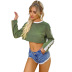 women s retro round neck exposed navel loose long-sleeved T-shirt nihaostyles wholesale clothing NSJM80024