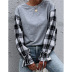 women s round neck slim plaid stitching sweatshirt nihaostyles clothing wholesale NSJM80036
