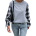 women s round neck slim plaid stitching sweatshirt nihaostyles clothing wholesale NSJM80036