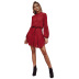 Red Plaid Waist Long Sleeve Dress NSJM80041