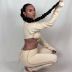women s long-sleeved lace up T-shirt and tight-fitting trousers suit nihaostyles wholesale clothing NSMX80090