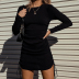 women s round neck package hip short dress nihaostyles wholesale clothing NSXMI80779
