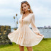 women s lantern sleeve lace-up V-neck dress nihaostyles clothing wholesale NSWX80147