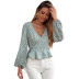 women s V-neck polka-dot long-sleeved floral chiffon shirt nihaostyles clothing wholesale NSJM80163