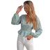 women s V-neck polka-dot long-sleeved floral chiffon shirt nihaostyles clothing wholesale NSJM80163