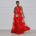 women s V-neck Halter Sling Embroidery Net plus Size Pure Color Dress NSCYF80209