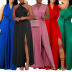 Solid Color Halter Strap Hollow Plus Size Slit Dress NSCYF80215