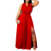 Solid Color Halter Strap Hollow Plus Size Slit Dress NSCYF80215