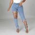 women s Elastic Hole Bandage Jeans nihaostyles clothing wholesale NSTH80262
