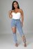women s Elastic Hole Bandage Jeans nihaostyles clothing wholesale NSTH80262