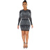 round neck long-sleeved rhinestone skirt nihaostyles clothing wholesale NSCYF80288