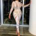 women s long-sleeved stand collar one-piece jumpsuit and pants set nihaostyles clothing wholesale NSJYF80317