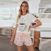 round neck short-sleeved leopard print shorts cartoon pattern pajamas set nihaostyles clothing wholesale NSMDS76978