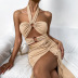 Drawstring Pleated Halter Dress With Resin Ring NSXPF77062