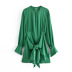  folds tied waist long-sleeved shoulder pad glossy dress nihaostyles clothing wholesale NSXPF77080