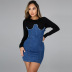 solid color stitching zipper long-sleeved denim dress nihaostyles clothing wholesale NSCYF80338