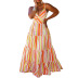 V-neck Halter Strap Striped Print Slim Dress nihaostyles clothing wholesale NSCYF80343