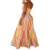 V-neck Halter Strap Striped Print Slim Dress nihaostyles clothing wholesale NSCYF80343