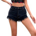 high waist straight raw edge denim shorts nihaostyles clothing wholesale NSJM80368