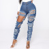 big hole torn style stretch jeans nihaostyles clothing wholesale NSTH80379