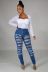 frayed hole stretch jeans nihaostyles clothing wholesale NSTH80380