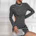 hollow back high-neck long-sleeved knitted striped cotton dress nihaostyles clothing wholesale NSYSQ80395