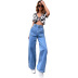 summer women s big pocket high waist straight jeans nihaostyles wholesale clothing NSJM80433