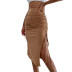 Half-Length Slitted Drawstring Package Hip Skirt NSJM80441