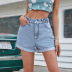 spring and summer women s high waist a-line hot denim shorts nihaostyles wholesale clothing NSJM80442
