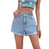 spring and summer women s high waist a-line hot denim shorts nihaostyles wholesale clothing NSJM80442