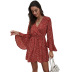 women s v-neck floral  chiffon short dress nihaostyles wholesale clothing NSJM80448