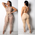 Sequin Backless Lace Up See Throuth Jumpsuit NSCYF80455
