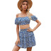 women s floral off-shoulder wrapped chest top and skirt two-piece set nihaostyles wholesale clothing NSJM80547