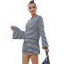 women s round neck black and white striped two-piece set nihaostyles wholesale clothing NSJM80554