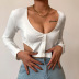 Suéter de cuello redondo grande de un solo pecho para mujer, top de cintura expuesta, nihaostyles, ropa al por mayor NSXE80577