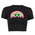 summer rainbow cartoon printing exposed navel slimming T-shirt nihaostyles wholesale clothing NSXE80595