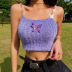 women s Butterfly Embroidered exposed Navel Knitted chain Camisole nihaostyles wholesale clothing  NSXE80610