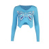 V-neck Butterfly Printed exposed Navel Irregular Slim T-shirt nihaostyles wholesale clothing NSXE80611