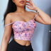 summer floral printed off-shoulder exposed navel sling vest nihaostyles wholesale clothing NSXE80613