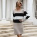 autumn and winter women s round neck slimming striped knitted sweater dress nihaostyles wholesale clothing NSDMB80626