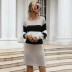 autumn and winter women s round neck slimming striped knitted sweater dress nihaostyles wholesale clothing NSDMB80626